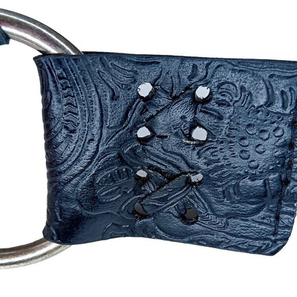 Black Leather Boho Belt Fringe Tassel Silver Metal Rings - Picture 6 of 10